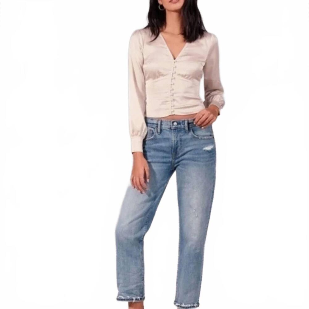 NEW ABERCROMBIE & FITCH mid rise boyfriend jeans in blue